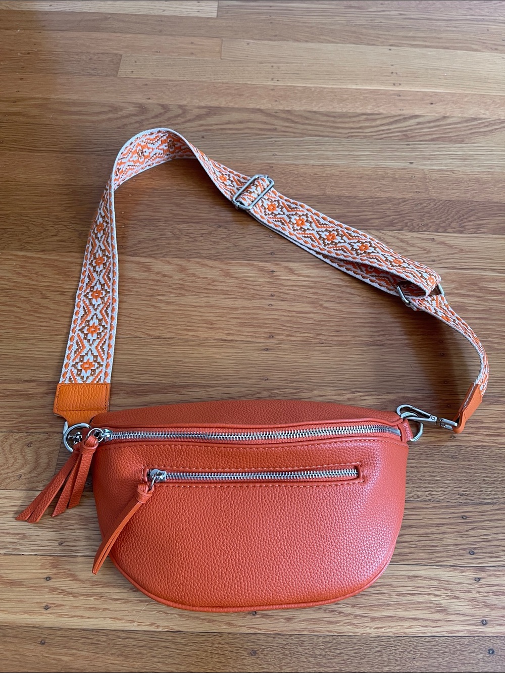 Designer Inspired Leather Crossbody Belt Bag Fanny pack with Patterned Strap